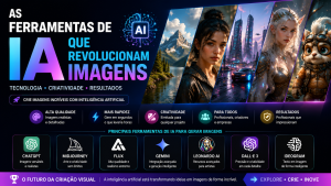 Comparativo das melhores ferramentas de IA para gerar imagens em 2026, incluindo ChatGPT, Midjourney, FLUX, Gemini, Leonardo AI, DALL·E e Ideogram.