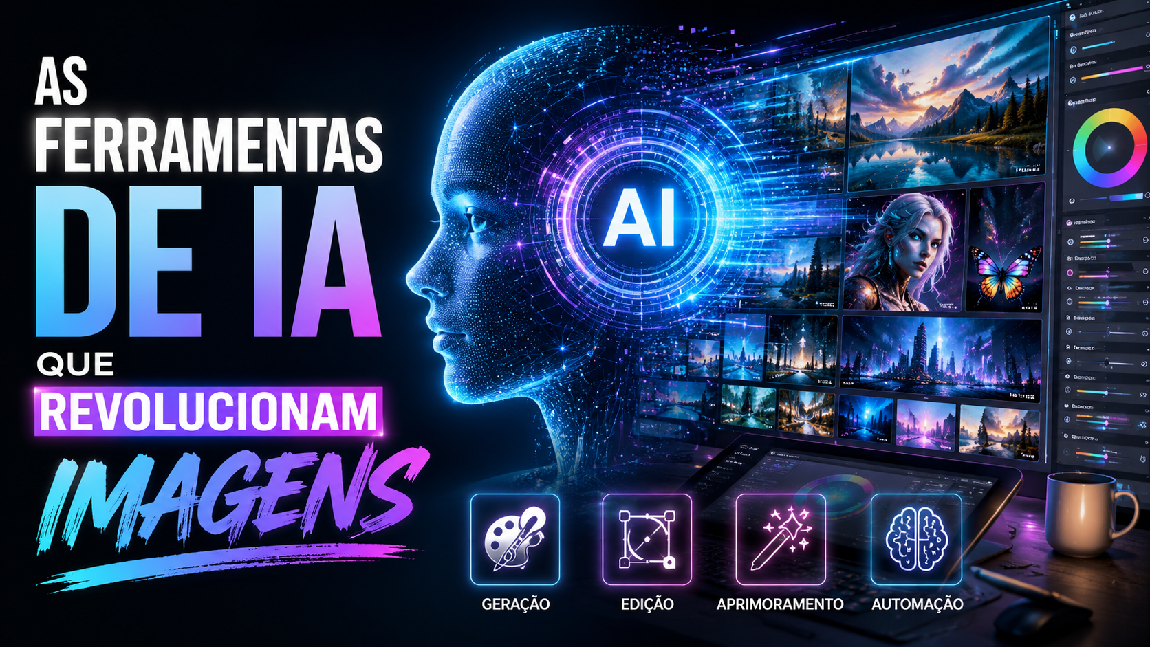 As melhores ferramentas de IA para gerar imagens em 2026, incluindo ChatGPT, Midjourney, FLUX e Gemini para criação de imagens realistas.